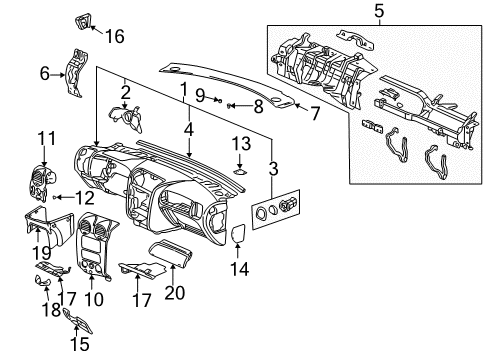 2006 GMC Envoy XL Panel, Instrument Panel Lower Extension Trim *Gray D Diagram for 25905018