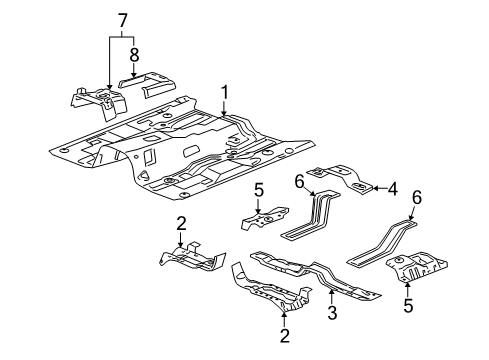 2008 Hummer H3 Pillars, Rocker & Floor - Floor & Rails Diagram