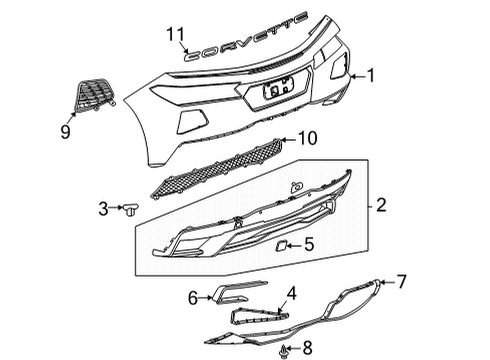 2021 Chevy Corvette Cover, Rear Bpr Fascia Tow Eye Acc Hole *Carbon Flasht Diagram for 86777634