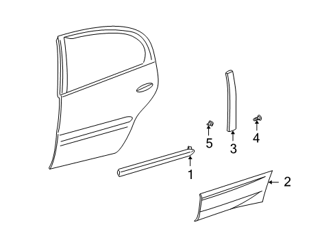 2000 Pontiac Bonneville Molding Assembly,Rear Side Door Center, Lh * Paint To M*Paint To Mat Diagram for 12483104