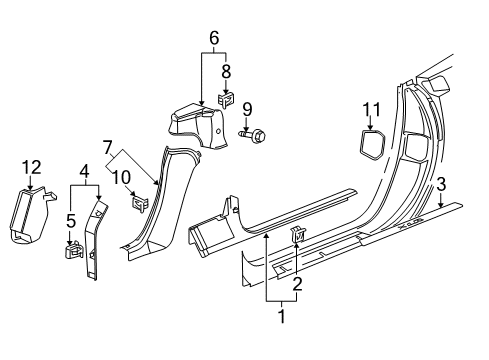 2007 Chevy Corvette Interior Trim - Pillars, Rocker & Floor Diagram