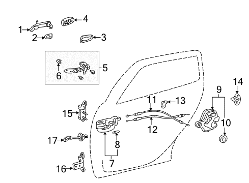 2004 Pontiac Vibe Rear Door - Lock & Hardware Diagram