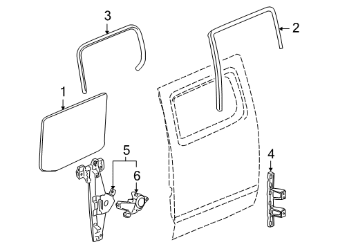 2009 Hummer H3T Channel Assembly, Rear Side Door Window Rear Diagram for 94703159