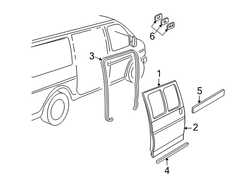 1999 Chevy Express 2500 Side Loading Door & Components, Exterior Trim Diagram