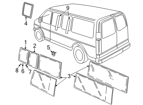 1999 GMC Savana 2500 Body Side Panels - Glass & Hardware Diagram 1 - Thumbnail