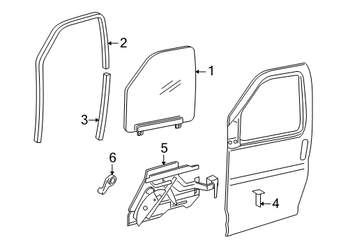 2000 Chevy Express 2500 Front Door - Glass & Hardware Diagram