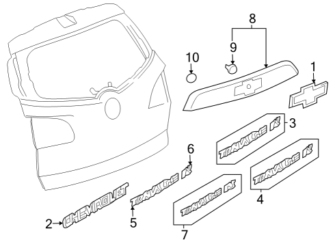 2016 Chevy Traverse Applique Assembly, Rear Closure Center W/License Plate Lamp *Chrome M Diagram for 23267414