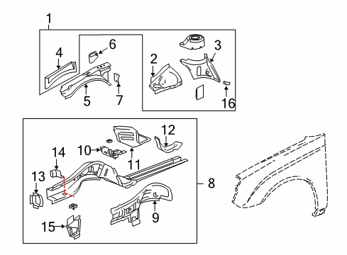 2010 Chevy Malibu Rail,Front Compartment Inner Side Upper Diagram for 25897312