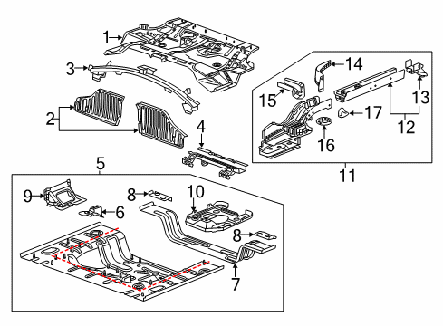 2014 Cadillac ELR Rear Body - Floor & Rails Diagram