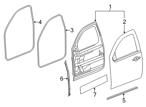 2016 GMC Sierra 3500 HD Weatherstrip Assembly, Front Side Door (Door Side) Diagram for 23286279