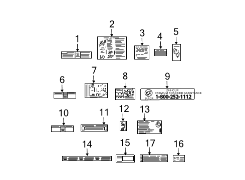 2002 Buick Rendezvous Label, Rear Seat Location Information *Black W/Yell Diagram for 10447437