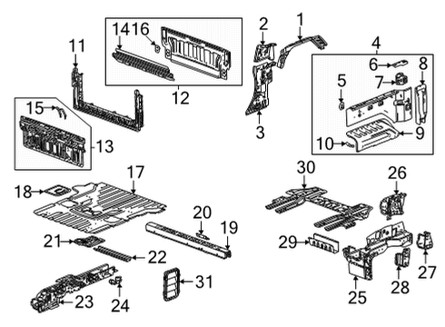 2022 GMC Hummer EV Pickup Pillars Inner Structure, Pick Up Box Components Diagram