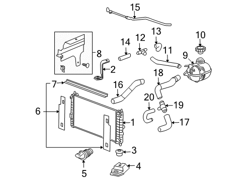 2006 Chevy Cobalt Radiator Surge Tank Air Bleed Hose Assembly Diagram for 15945886