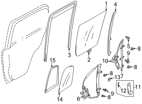 1999 Chevy Tracker Rear Door - Glass & Hardware Diagram