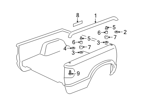 2003 Chevy S10 Rail Asm,Cargo Carrier Pick Up Box Side (Black) Diagram for 88979815