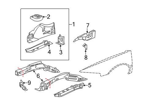 2000 Cadillac Seville Structural Components & Rails Diagram