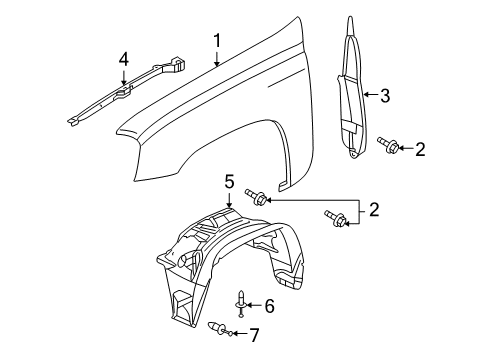 2004 Buick Rainier Seal Assembly, Front Fender Diagram for 15857191