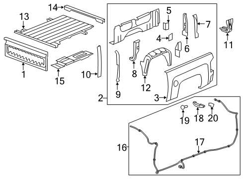 2019 Chevy Silverado 1500 Panel, Pick Up Box Outer Side Diagram for 20993964