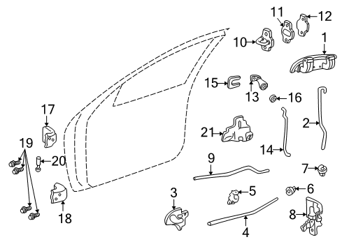 1996 Pontiac Sunfire Front Door - Lock & Hardware Diagram