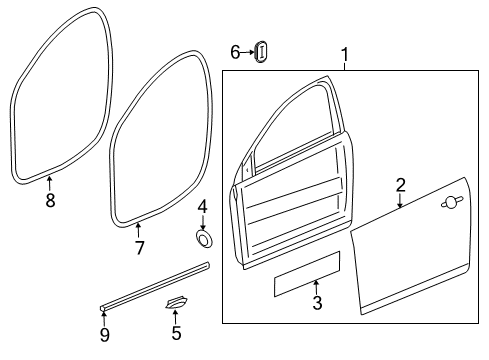 2012 Buick Verano Front Side Door Window Regulator Assembly Diagram for 13350759