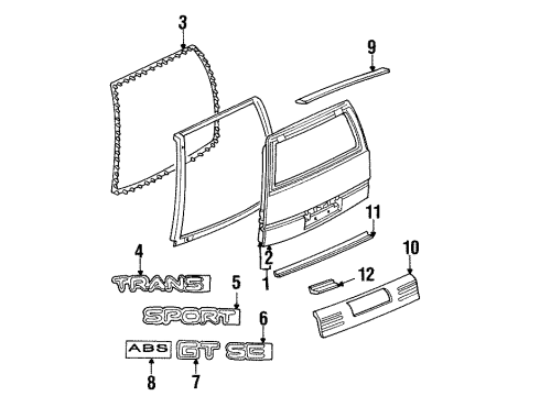 1992 Pontiac Trans Sport Plate Assembly, Front Side Door Name *Red Bright Diagram for 10168186