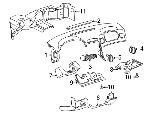 2001 Chevy Corvette Instrument Panel, Body Diagram