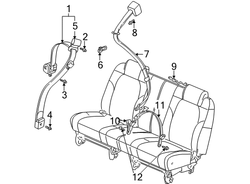 2002 Pontiac Aztek Rear Seat Belt Kit Center Shoulder (Retractor Side) *Neutral Diagram for 88898972