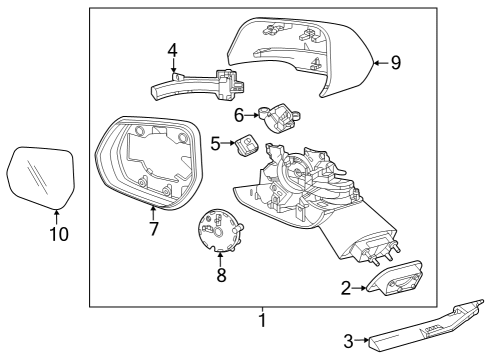 2024 Cadillac XT4 MIRROR-O/S RR VIEW (REFL GLS & BKG PLT) Diagram for 42826982