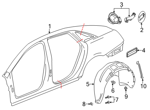 2017 Cadillac XTS Quarter Panel & Components Diagram