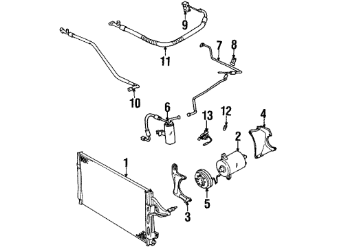 1997 Saturn SC1 A/C Condenser, Compressor & Lines Diagram