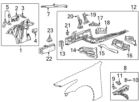 2017 Cadillac CTS Extension, Front Compartment Outer Side Rail Diagram for 23388863