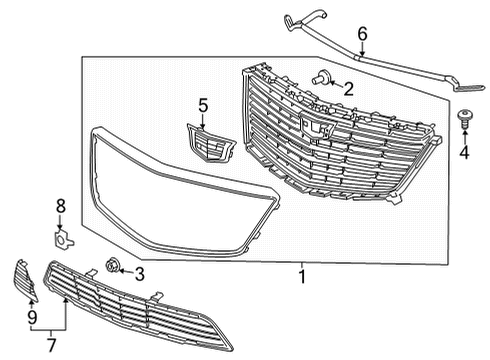 2020 Cadillac XT5 Grille & Components Diagram