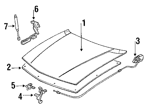 1994 Pontiac Grand Prix Hood & Components Diagram