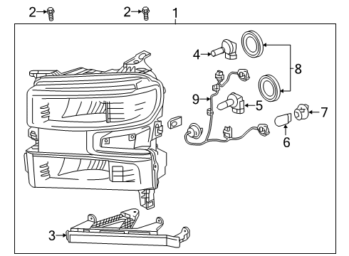 2022 Chevy Silverado 1500 LTD Front Headlight Assembly Diagram for 84621848