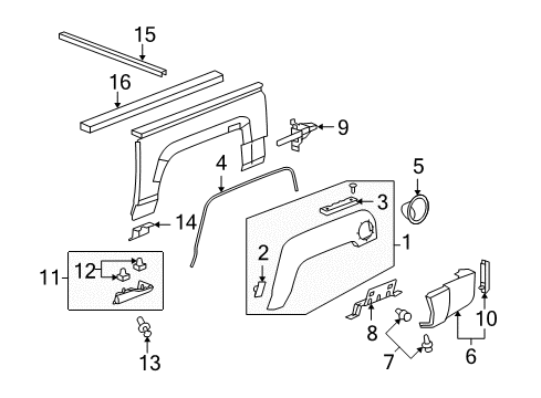 2010 Hummer H3T Bracket, Quarter Panel Lower Finish Panel Diagram for 94702103