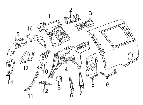 2017 Cadillac Escalade Baffle Assembly, Quarter Lower Panel Diagram for 23470257