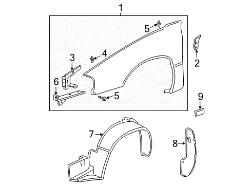 2000 Chevy Impala Insulator, Front Fender Diagram for 10336608