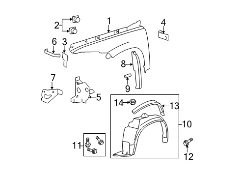 2009 Chevy HHR Liner Assembly, Front Wheelhouse Diagram for 15856031