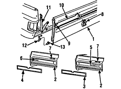 1988 Chevy R30 End Gate Window Regulator Assembly Diagram for 15641780