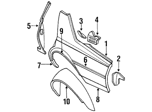 1984 Buick LeSabre Quarter Panel, Inner Structure, Exterior Trim Diagram