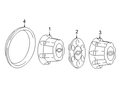 2002 Chevy Silverado 1500 HD Hub Cap ASSEMBLY (Chevy)(Chrome)(8 Luggage) Diagram for 15712392