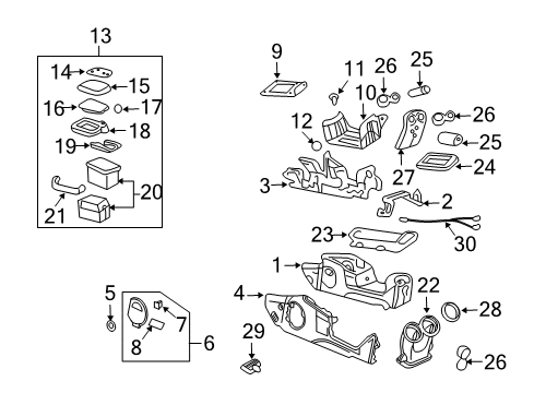 2002 Pontiac Aztek Bumper, Front Floor Console Compartment Door Diagram for 25695388