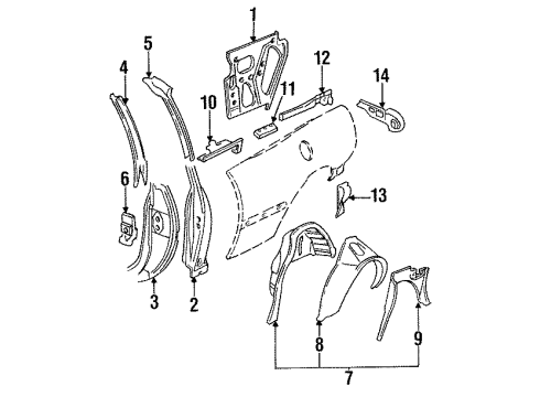 1999 Buick Riviera PANEL, Rear Body Lock Pillar Diagram for 25552735