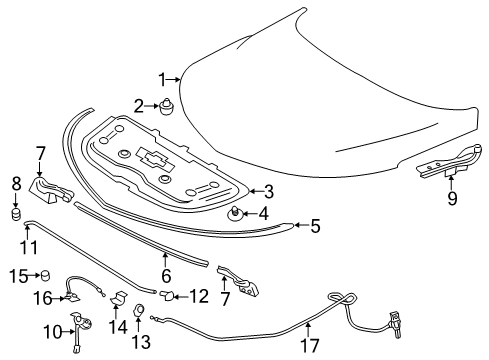 2017 Chevy Volt Seal, Hood Rear Outer (Lh) Diagram for 23407719