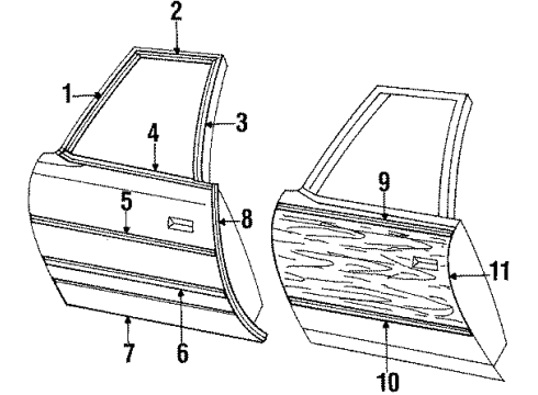 1985 Buick Electra Molding,Front Side Door Window Belt Reveal Diagram for 20107261