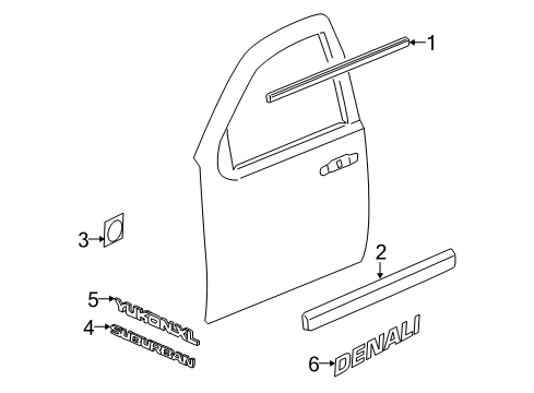 2007 GMC Yukon XL 2500 Exterior Trim - Front Door Diagram