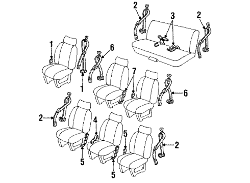 1996 Chevy Lumina APV Front Seat Belts, Rear Seat Belts Diagram