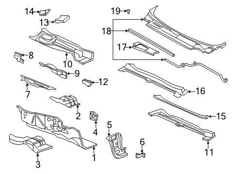 2005 Pontiac Bonneville Panel Assembly, Air Inlet Grille Diagram for 10382573