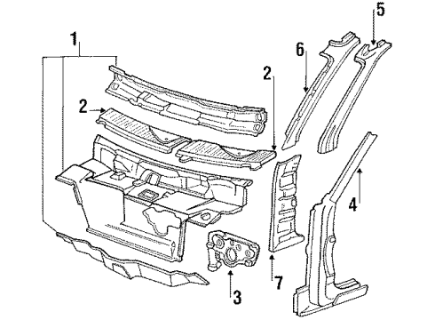 1990 Pontiac LeMans PANEL, Shroud and Dash and Vent Duct Panel Diagram for 90244554