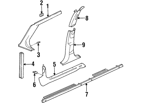 1999 Oldsmobile Cutlass Interior Trim - Pillars, Rocker & Floor Diagram